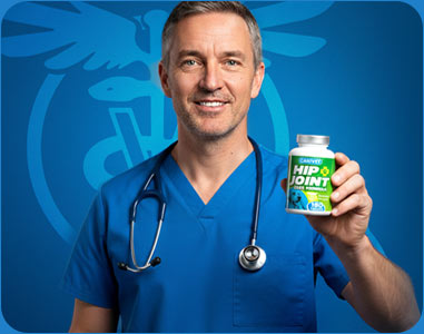 A vet proudly presents a pot of CANIVET tablets